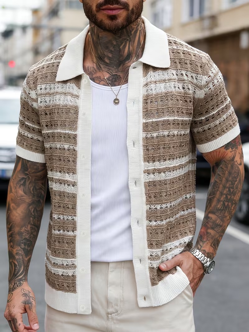Men’s Short Sleeve Knit Cardigan Shirt