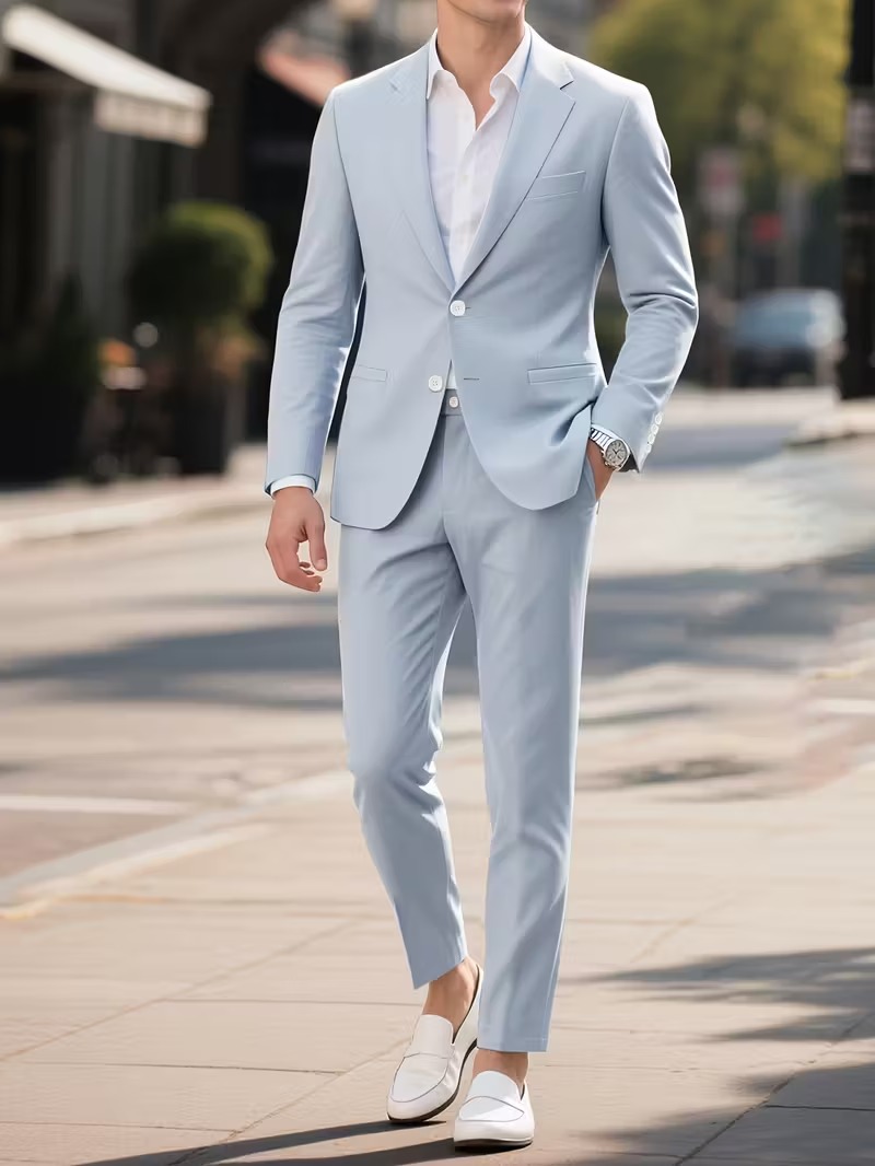 Men's Light Blue Elegant 2-Piece Suit