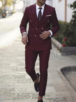 Men’s Burgundy Double-Breasted 2-Piece Suit
