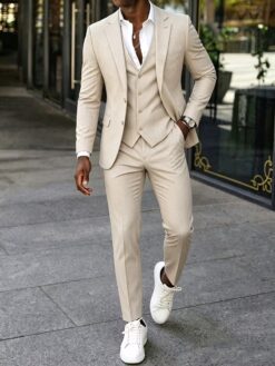 Men’s Beige 3-Piece Formal Tailored Suit